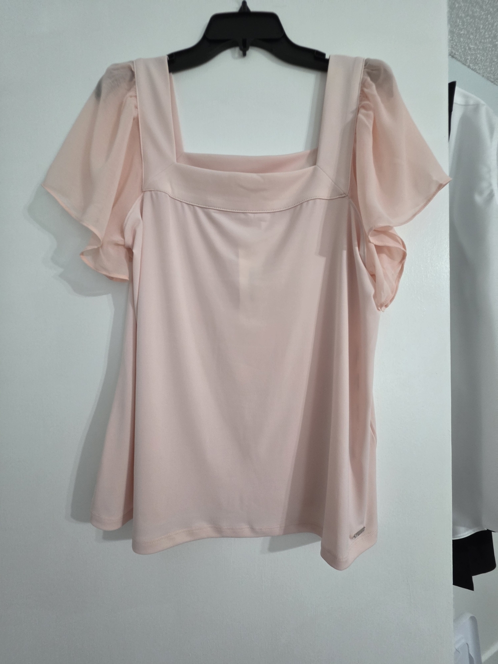 NWT Calvin Klein Soft Pink Square-Neck Flutter Sleeve Blouse Size LARGE